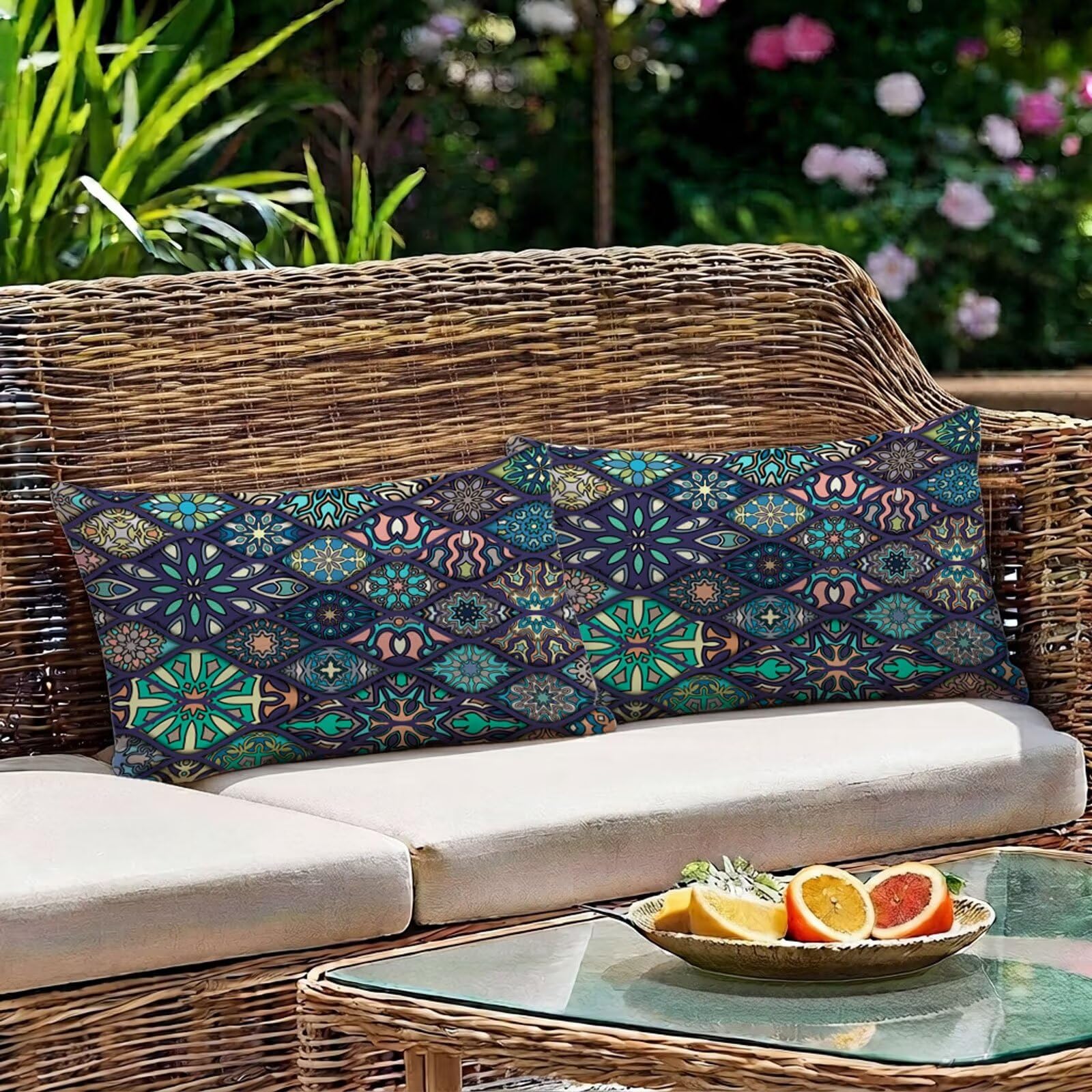 Poszewki na poduszki na sofę 60 x 80 cm zestaw 2 retro poszewki na poduszki
