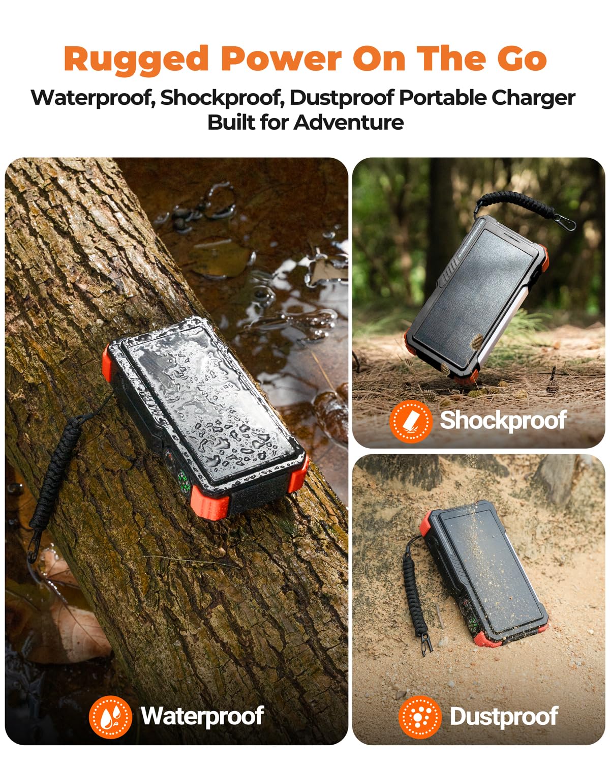 BLAVOR Batterie externe solaire avec manivelle et 4 câbles, chargeur portable sans fil 20 000 mAh avec USB-C et lampe de camping, charge rapide 20 W pour iPhone, iPad, Samsung, tous les téléphones