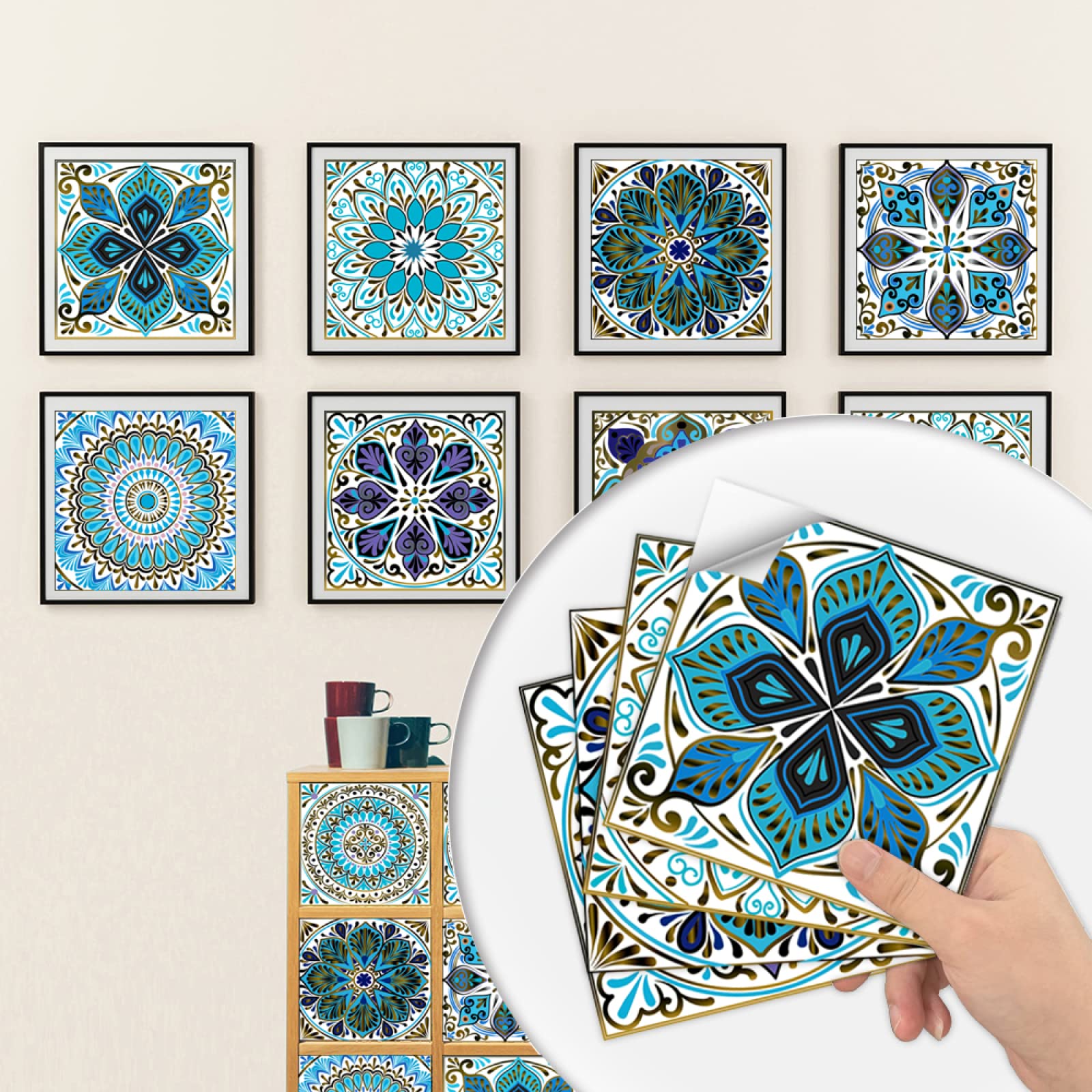 Naklejki imitujące płytki mozaikowe, Self Adhesive Tile Stickers Oil Kitchen Bathroom Multicolor Various Sizes(30cm x 30cm*10PCS)