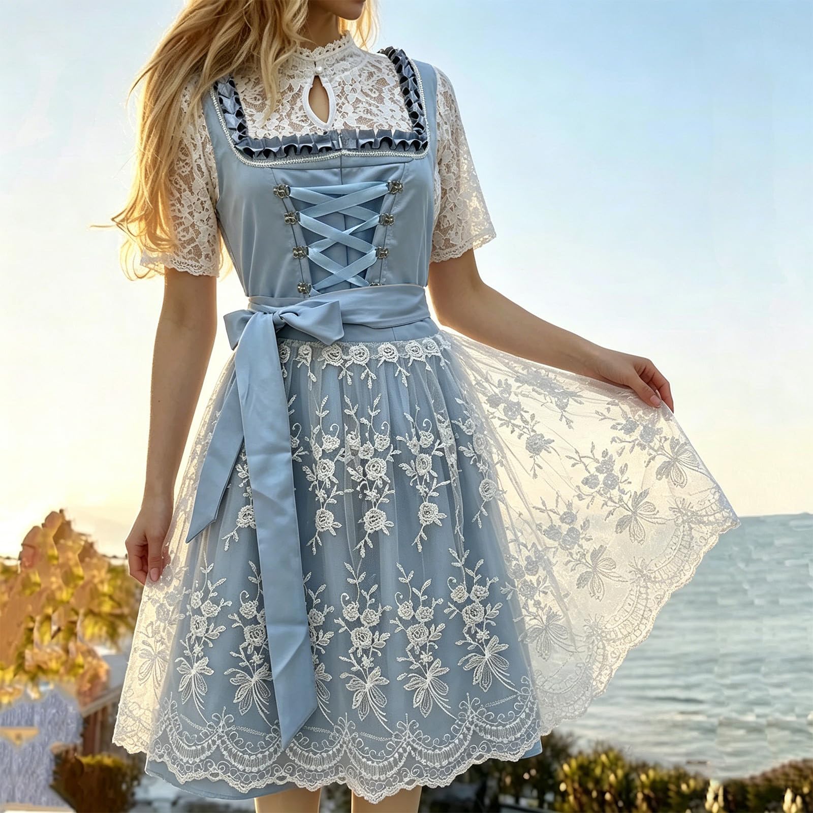 Generisch Oktoberfest-Kleidung Outfit mit Schürze Traditionelles Trachtenkleid für Damen Festliche Feier Elegante Verkleidung
