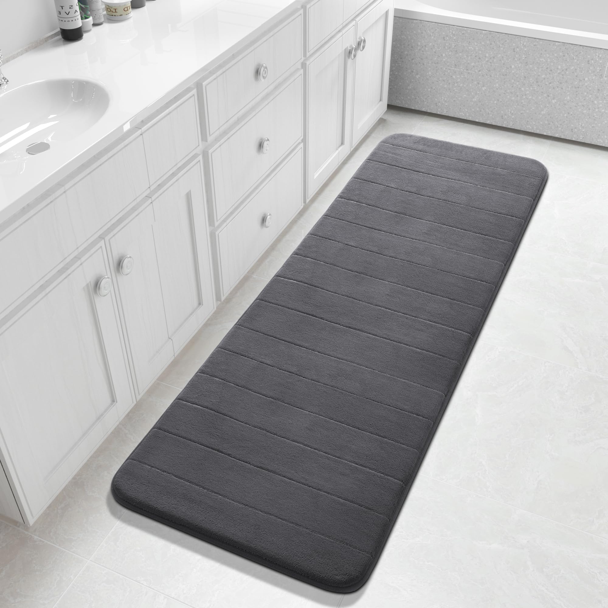 Yimobra Bathroom Runner 60"x24", Non Slip Memory Foam Bath Mat, Super Soft Water Absorbent Hallway Carpet, Machine Washable Rug for Vanity Tub Shower,