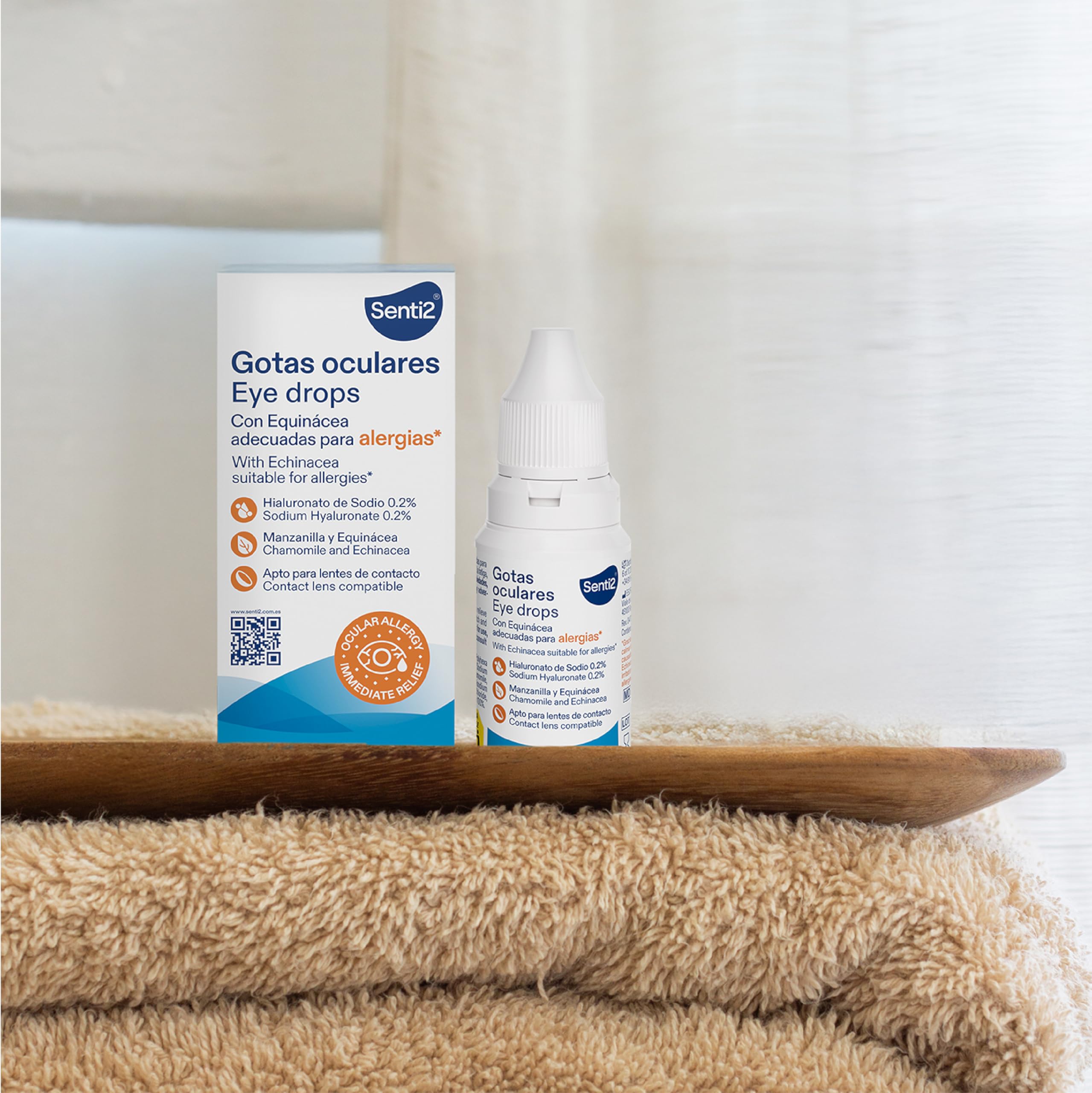 Senti2 - Gotas Hidratantes para Ojos Irritados y Secos por Alergias, Lágrima Artificial con Ácido Hialurónico 0,2% y Aptas para Lentes de Contacto, 15 ml