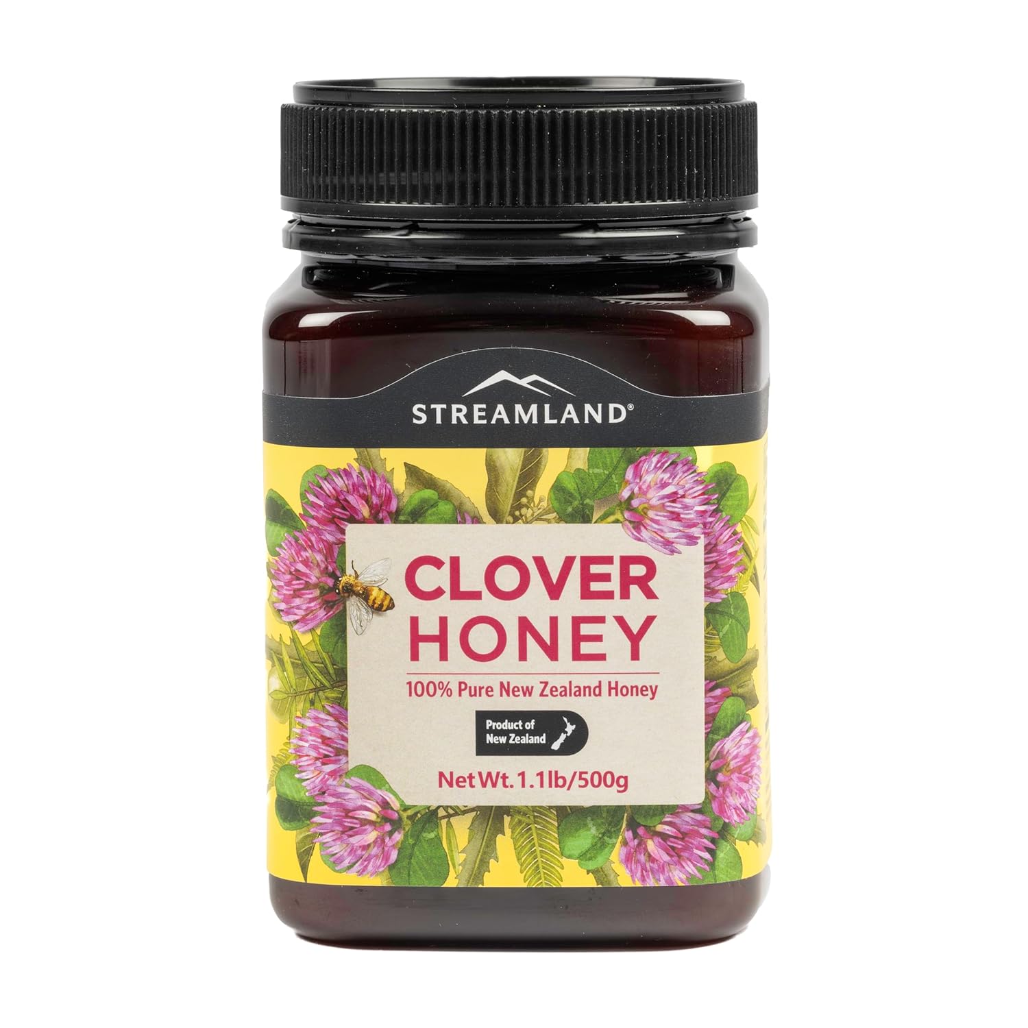 Streamland 100% Pure New Zealand Clover Honey - Smooth Mild Flavor Natural Sweetener 17.6 oz Jar