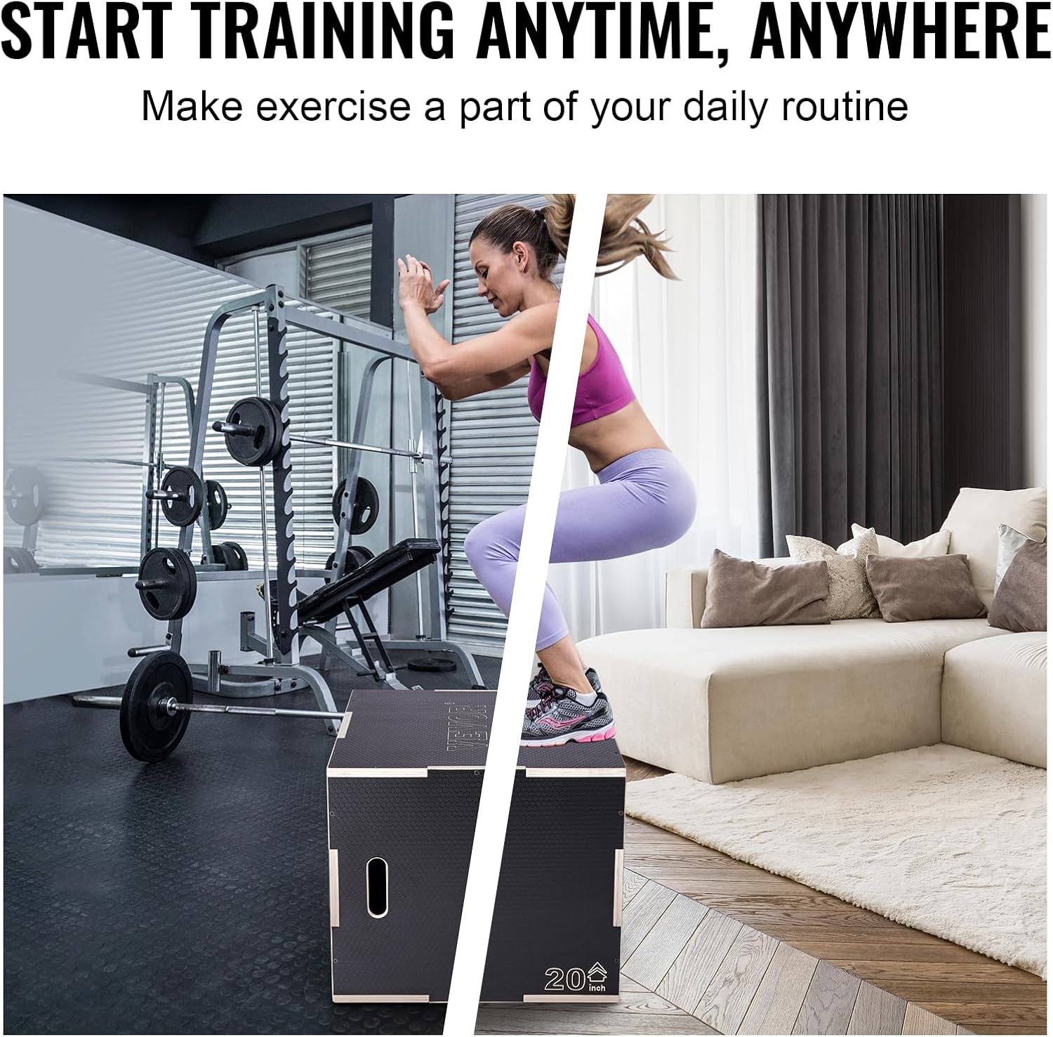 VEVOR 3 in 1 Plyometric Jump Box, Easy-to-Assemble Wood Plyo Box for Jumping Trainers, Home Gym Training and Conditioning