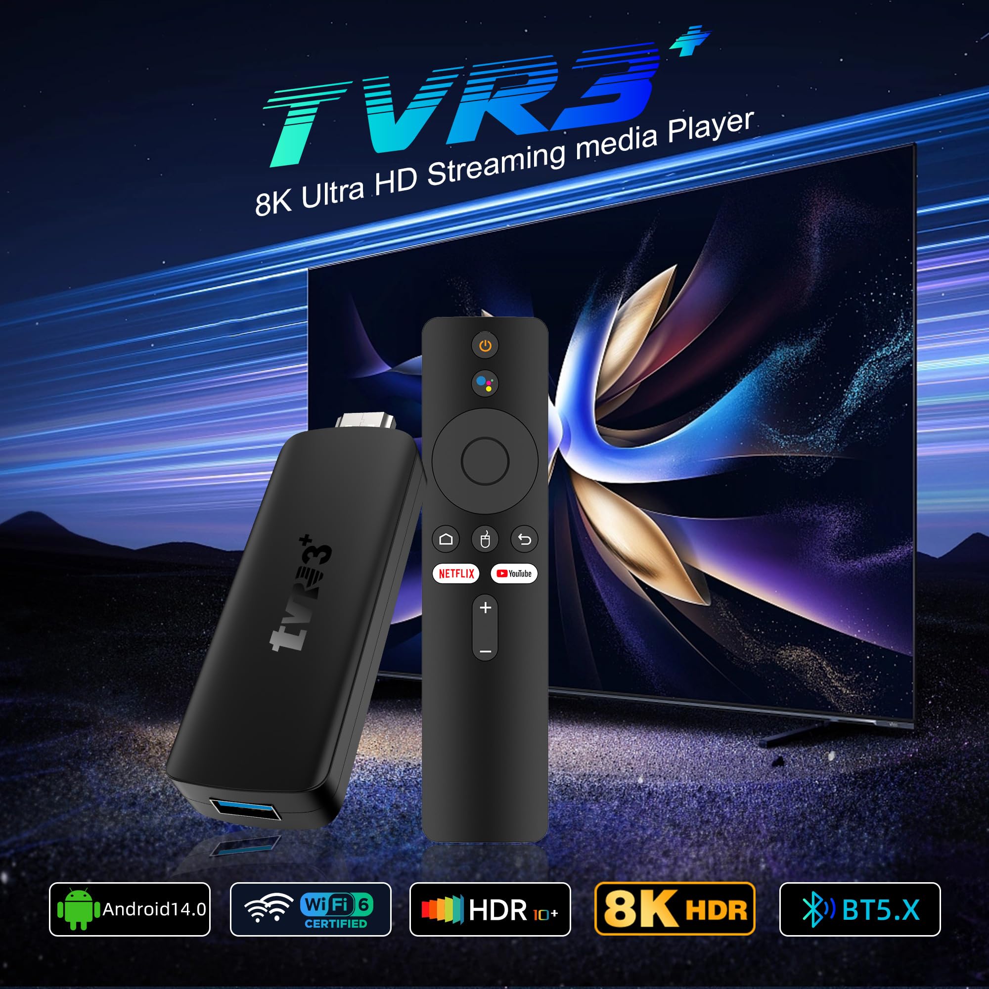 Android TV Stick 14.0,2026 2026 2 GB di memoria RK3518 Quad-Core 64bit Cortex-A53 Chipset e GPU Mali 450 MP2, Android 4K Stick Supporta 2.4G/5G WIFI dual-band Bluetooth5.4 HD2.0 USB3.0