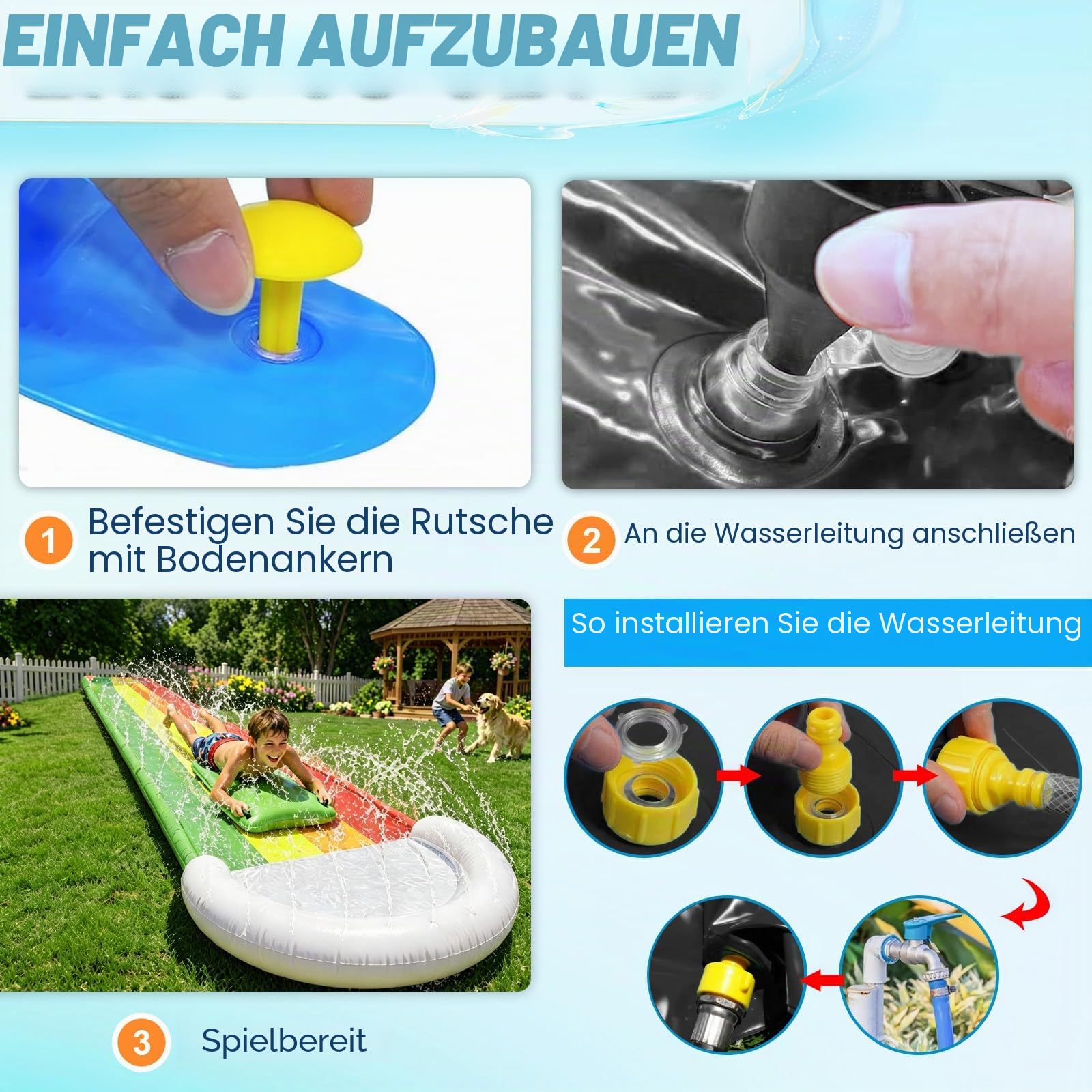 Wasserrutsche Garten für Kinder,Wasserspielzeug Wasserrutschmatte mit 1 Bodyboards,Single Waterslide Garten,Sommer Spielzeug mit Eingebautem Sprinkler für Garten,Rasen und Außen-Wasserspaß