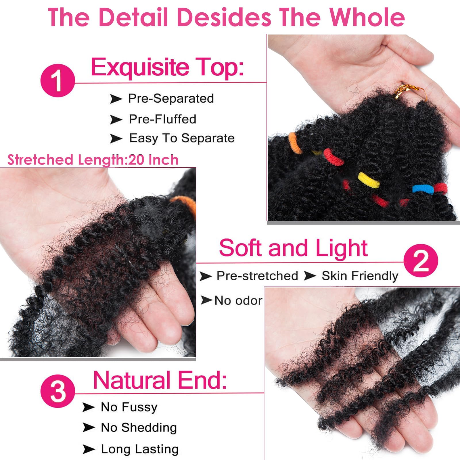 6 Bundles/Pack Curly Crochet Hair Bulk Braiding Hair 11 inch 240g Kinky Crochet Afro Kinky Twists Crochet Hair Extensions Hair Extensions Dark Black - Image 3