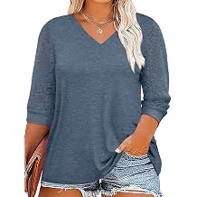 Chulianyouhuo Plus Size Tops for Women 3/4 Lace Sleeve V Neck Tee Shirt Summer Casual Loose Fit Tunic Blouse 2025
