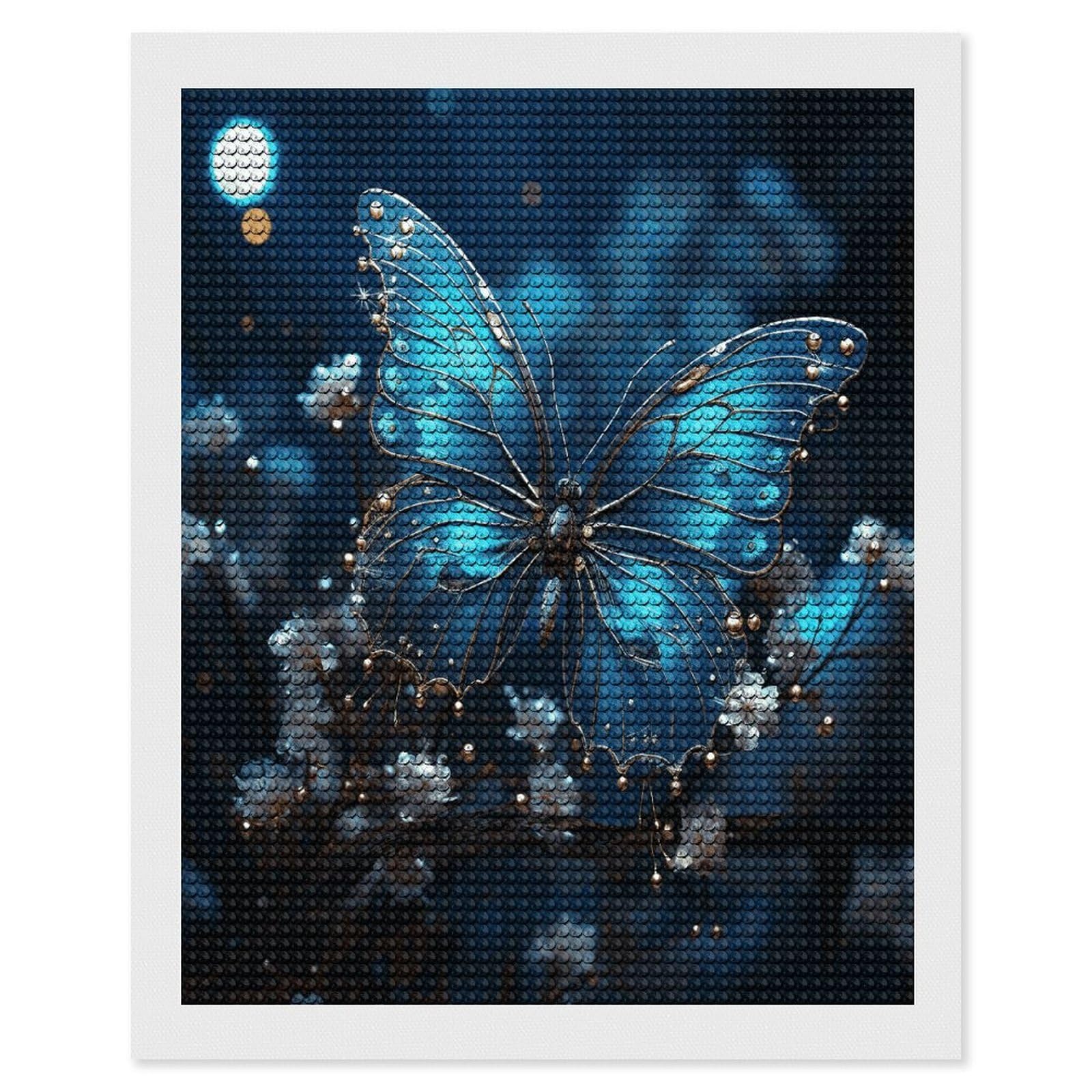 Blue Butterfly and Moon Diamond Art Kits for Adult Round Full Drill Diamond Dots Paintings for Beginner Picture Art DIY Diamond Painting Kits 5D Diamond Art Painting for Home Wall Decor 16"x20"