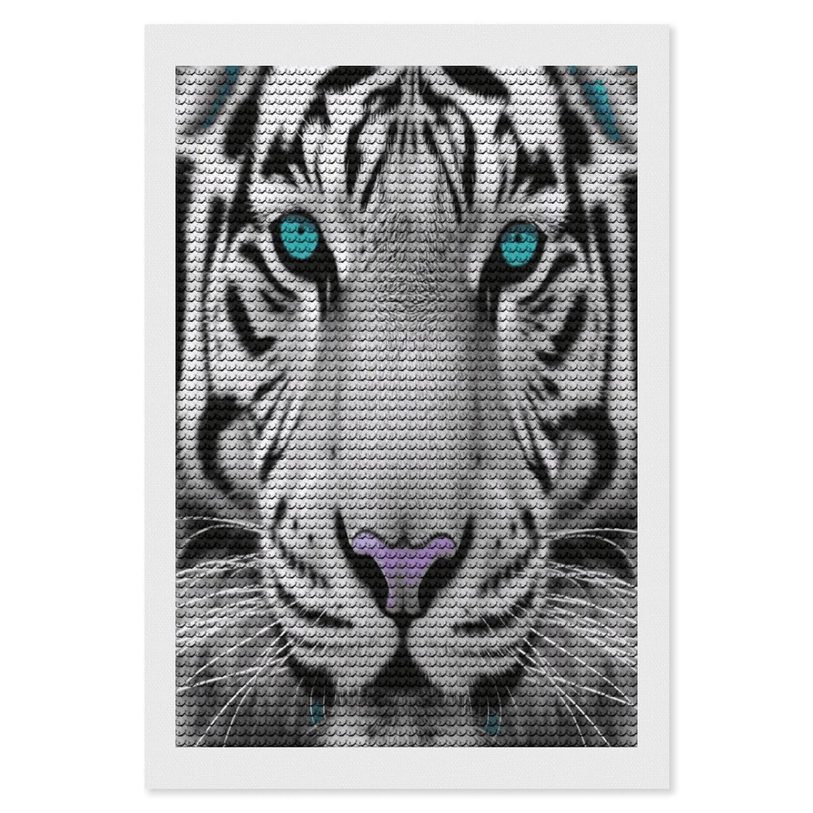 JTREHY Tiger with Teal Eyes Diamond Art Kits Personalized DIY Round Diamond Painting Kits for Beginner Full Drill Diamonds Dots Paintings for Adults Gem Art Crafts Home Decor