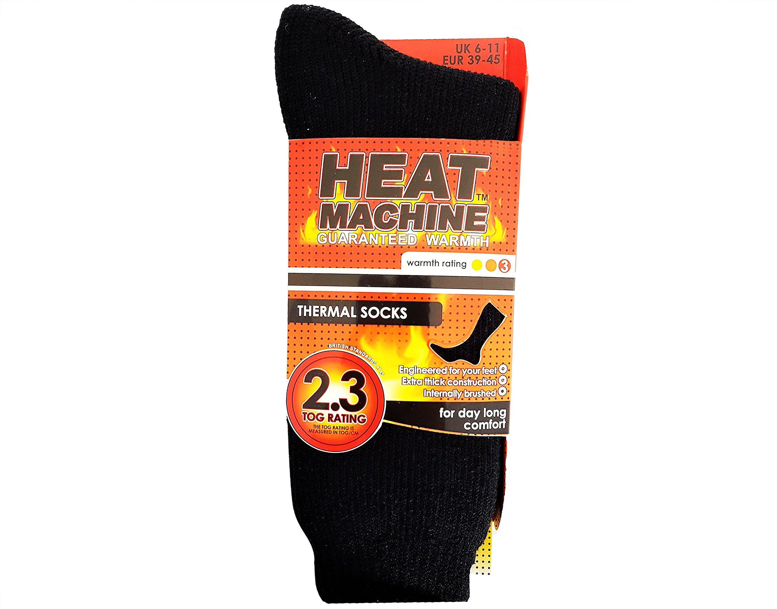Prohike Men's Black Heat Machine 2.3 Tog Thermal Socks Brushed Inside 1 Pair Pack Uk 6-11