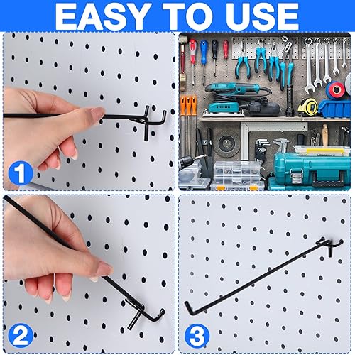 Miniatura 4 de Shimeyao 100 ganchos de acero inoxidable para estanterías para tablero de clavijas, gancho para tablero de clavijas, gancho para colgar tablero de