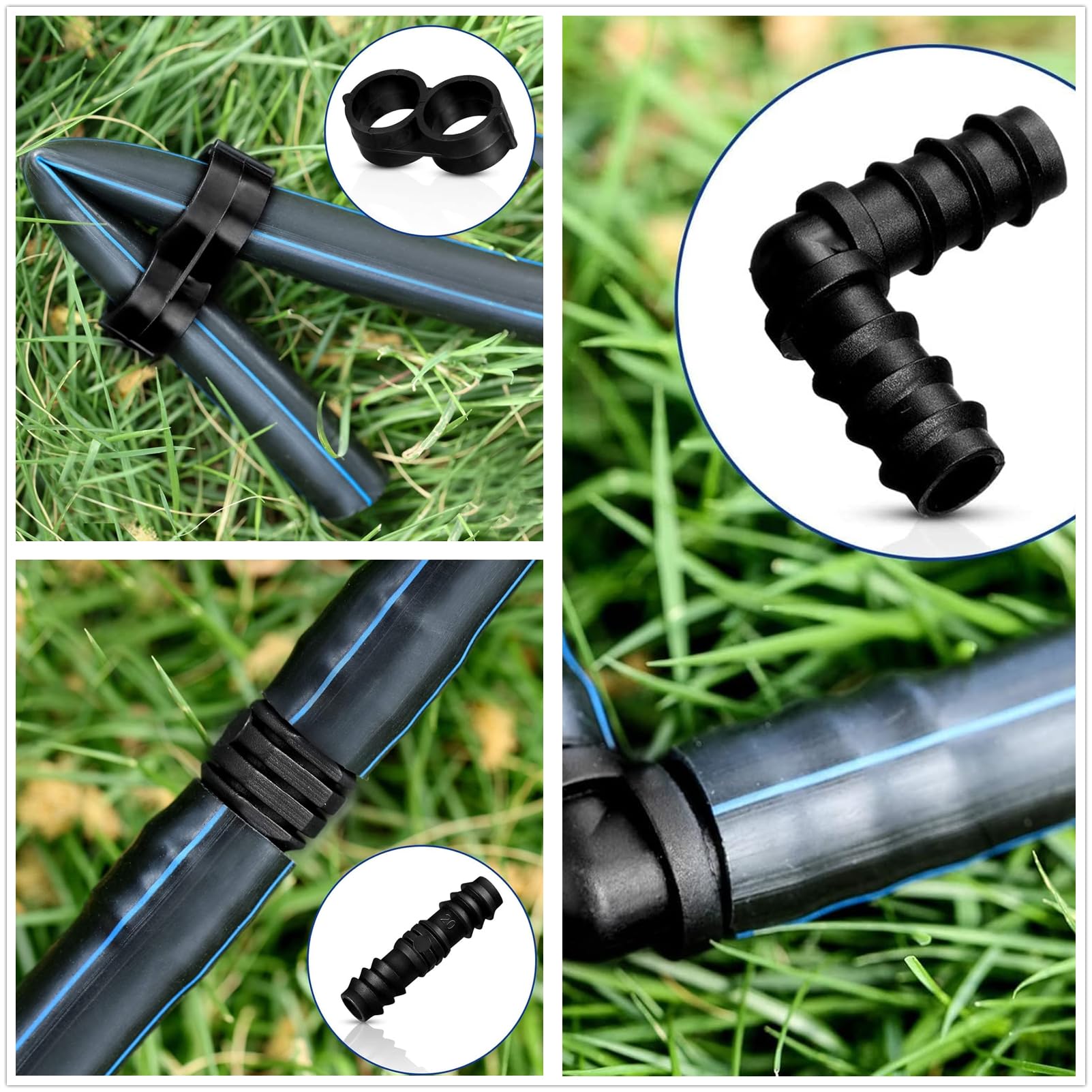 Kit di raccordi per irrigazione per tubi, 8 pezzi connettori in plastica per tubi di irrigazione da 13.00 mm (1/2 Inch), connettori misti per sistemi di irrigazione da giardino