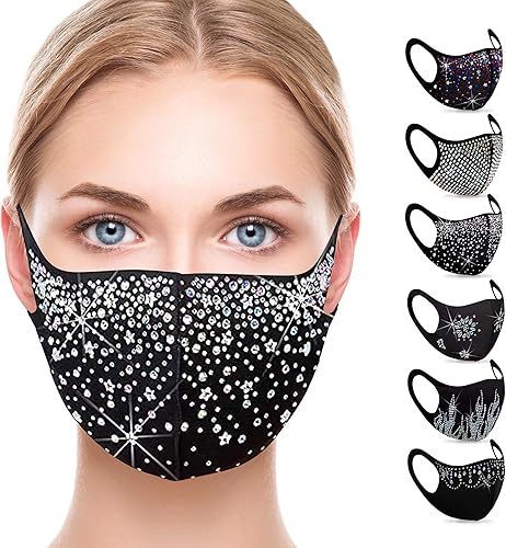 Ciana Máscara Facial de Mascarada con Pedrería y Correas Ajustables para las Orejas Máscara de Moda Brillante para Mujeres