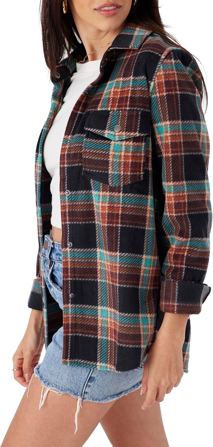 O'NEILL Women's Oversized Flannel Top - Comfortable and Casual Long Sleeve Button Up Shirts for Women