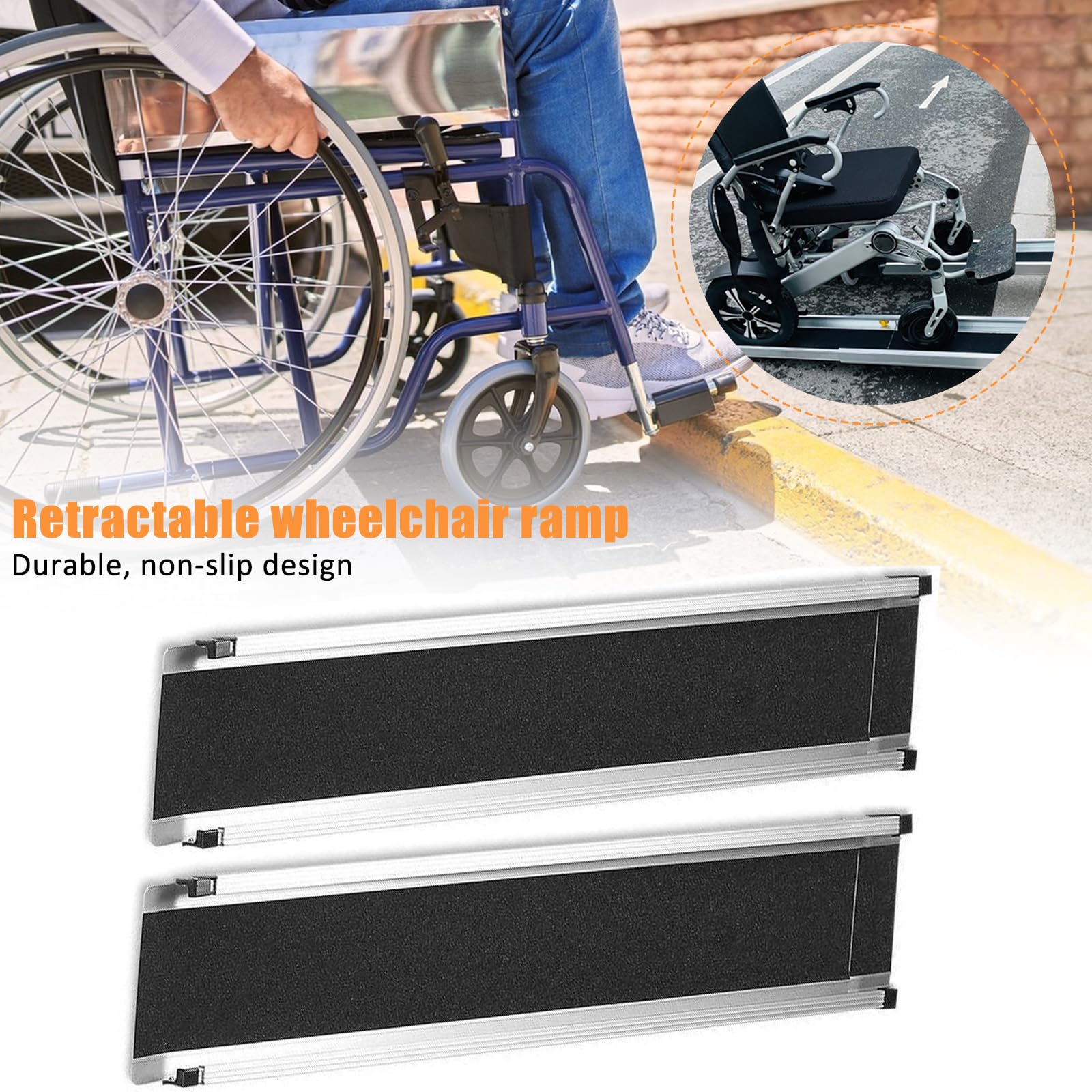 Rampa telescópica para silla de ruedas de 7 pies, rampa de umbral de aluminio portátil ajustable, rampa plegable para scooter de movilidad con superficie antideslizante para puerta del hogar
