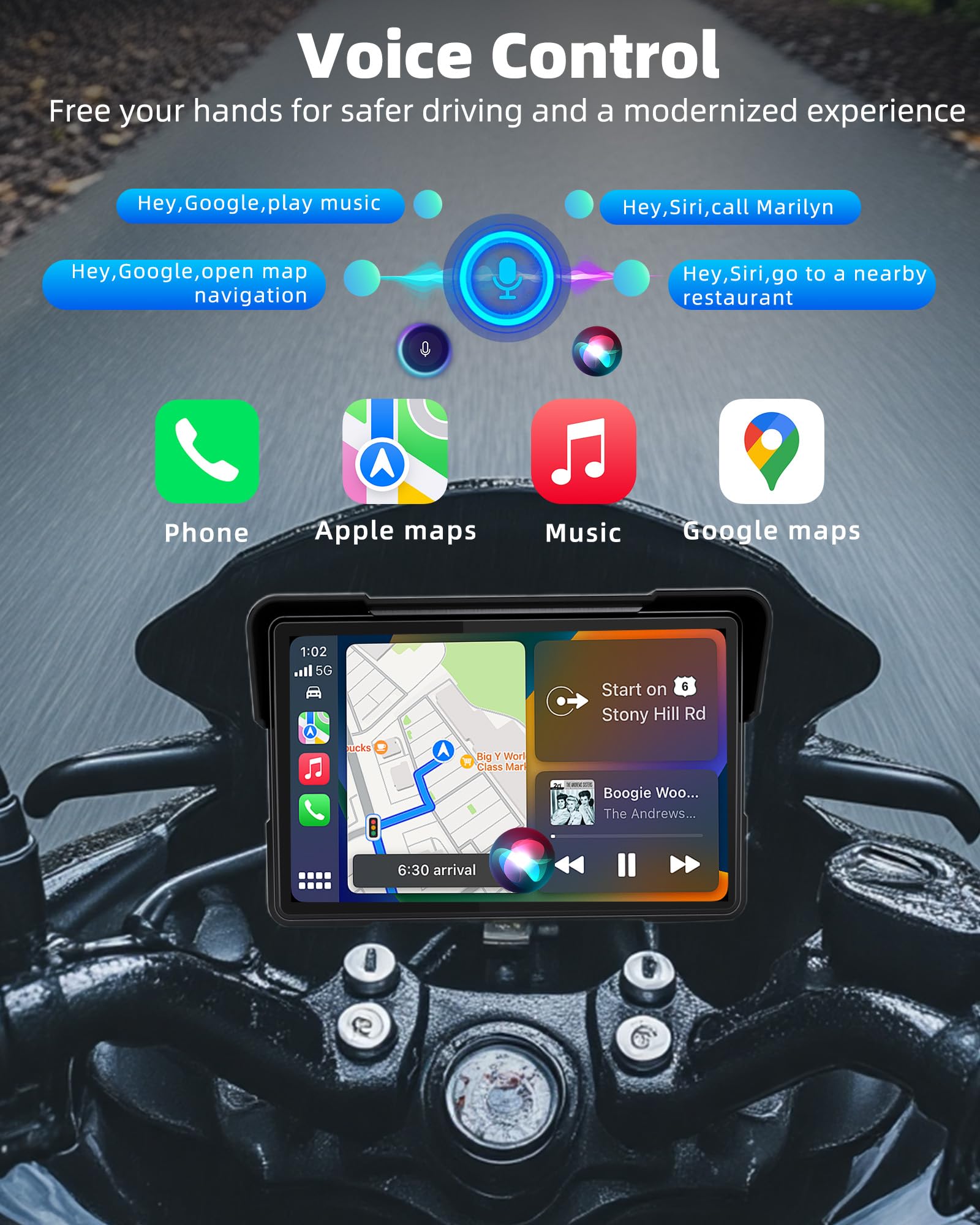 2026 Jansite 7 Zoll Motorrad Carplay Android Auto, 2,5D IPS Motorrad Display IP67 Wasserdichter Navigationsgeräte Für Motorräder mit Dual-Bluetooth, Siri/G-oogle Assistant