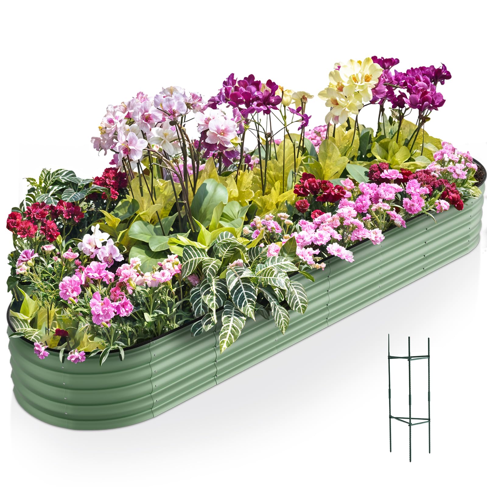 Warmiehomy 320x80x42cm Extra Large Raised Garden Bed Kit, Metal Planter Box Outdoor with Reinforced Rods, Rounded Galvanised Bottomless Large Raised Flower Beds for Garden Plants, Green