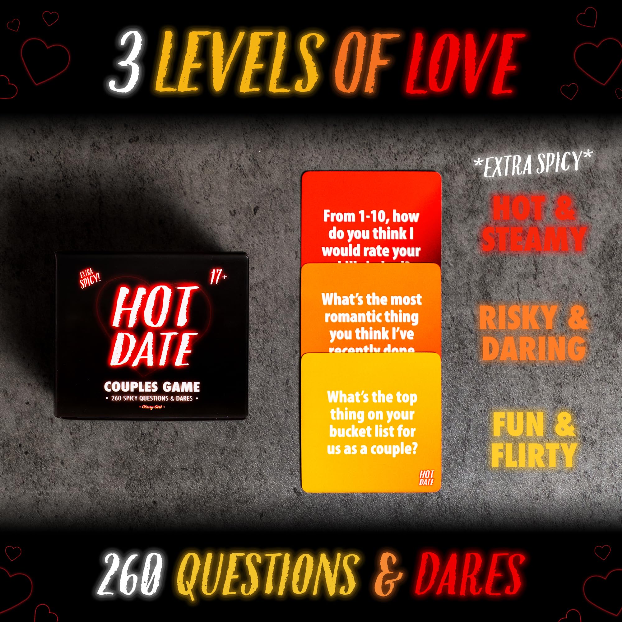 Hot Date - Juego de parejas para adultos, 240 preguntas picantes, divertidas y desafíos para noches románticas y relaciones profundas, tarjetas de conversación de intimidad, 2 jugadores