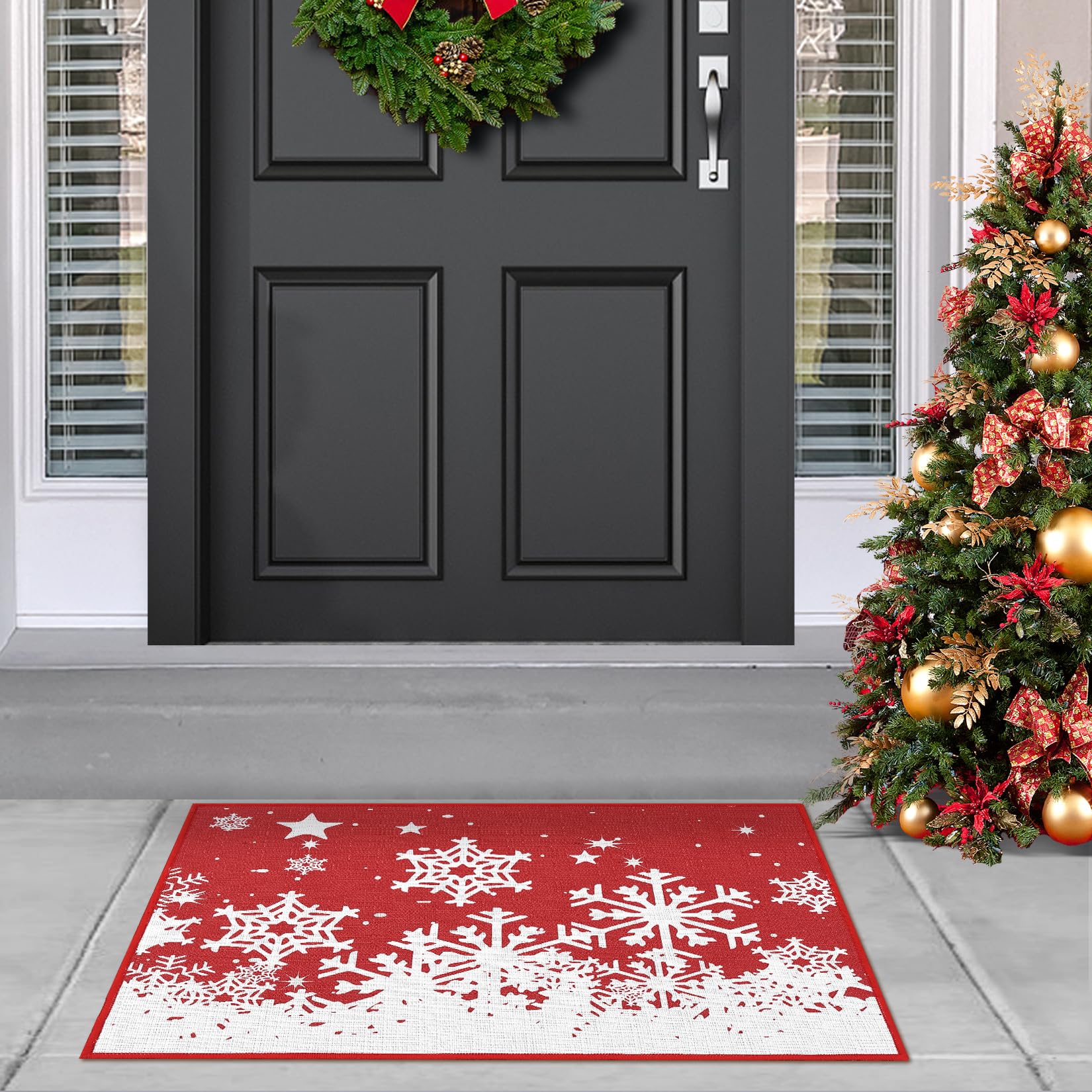 CAROMIO Merry Christmas Snow Plaid Welcome Doormats Thickened Non-Slip Rug Pads for Entrance Living Room Bedroom Bathroom Mats Christmas Decor Snow 40 * 80 cm