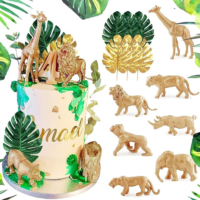 JeVenis Gold Safari Animal Birthday Centerpiece Jungle Animals Cake Decoration Jungle Party Safari Centerpiece Safari Baby Shower Decoration Jungle Baby Shower Decoration