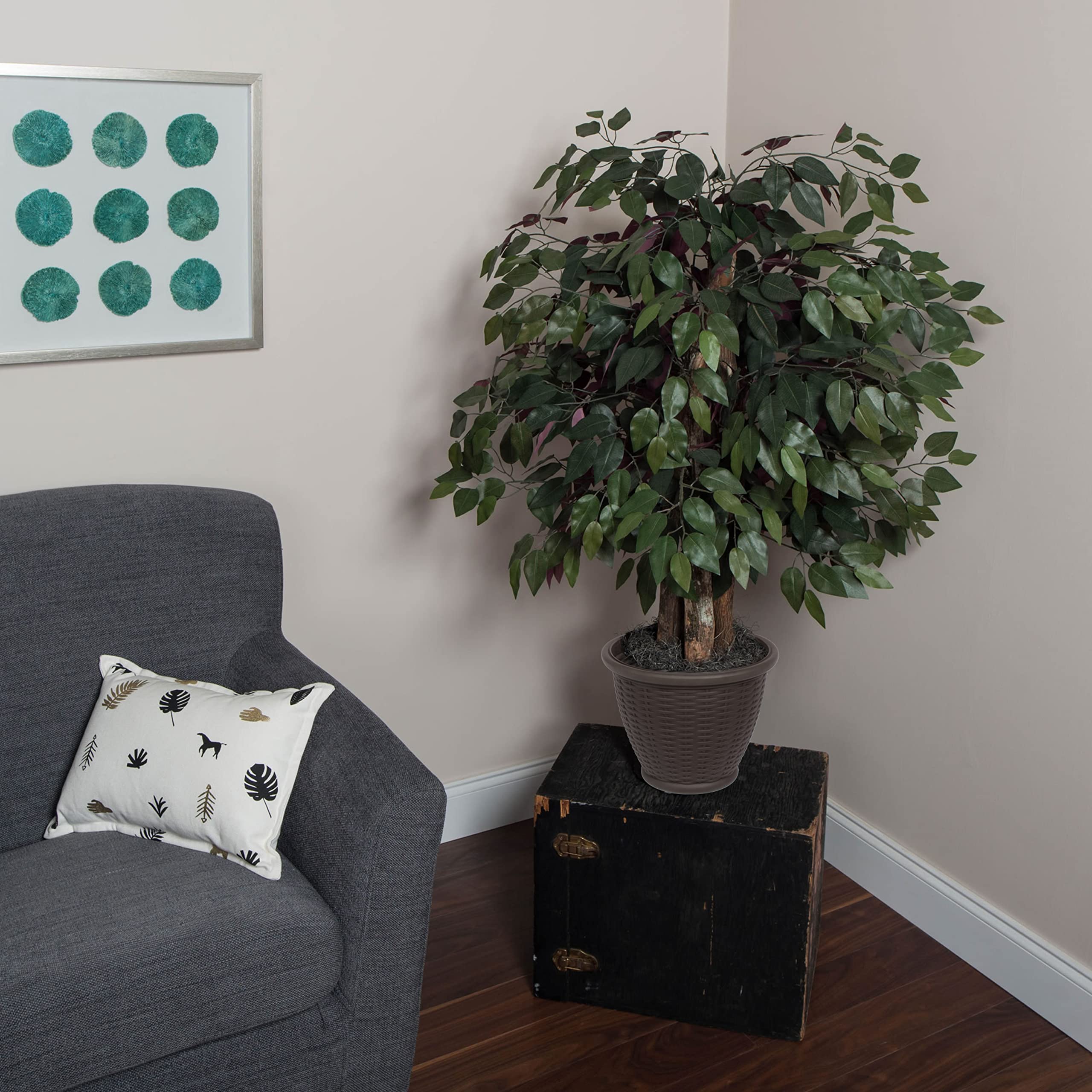 Vickerman 4' Indoor Artificial Capensia Extra Full Bush, Brown Plastic Container, One per Case