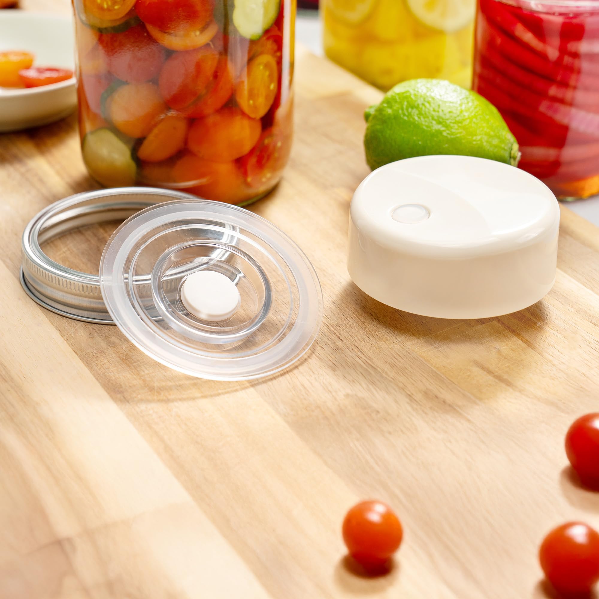 Einmachglas-Vakuumierer-Set mit breiter Öffnung, 6 Einmachgläser (473 ml + 907 ml), Deckel aus recyceltem Kunststoff, kein Öffner erforderlich, mit Quick Marination-Technologie
