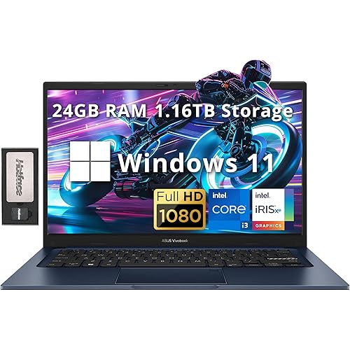 ASUS Vivobook 14" FHD Anti-Glare Laptop, Intel i3-1215U, 24GB RAM, 1.16TB Storage(1TB SSD+160GB Docking Station Set), Intel Iris Xe Graphics, HD Camera, WiFi 6E, Bluetooth, Win 11, Quiet Blue
