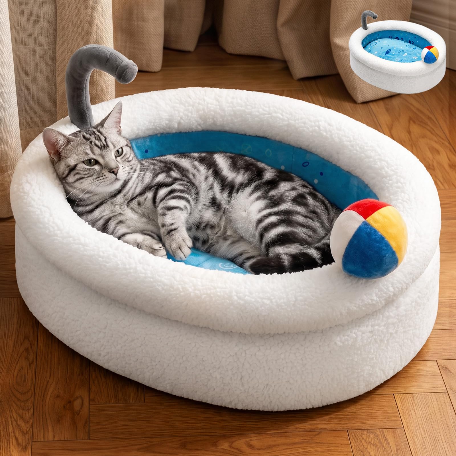 Cuccia per gatti con vasca da bagno, calmante per cani di piccola taglia, 55,9 cm | Cuccia anti-ansia per gattini e cuccioli, pelliccia ultra morbida, fondo antiscivolo, lavabile in lavatrice