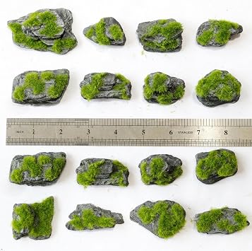 Kai Dream 12-Piece Artificial Flocking-Covered Slate Rocks, Gray Wooden Decorative Stones for Terrariums, Model Railways, Miniature Gardens, Zen Garden, Diorama Supplies
