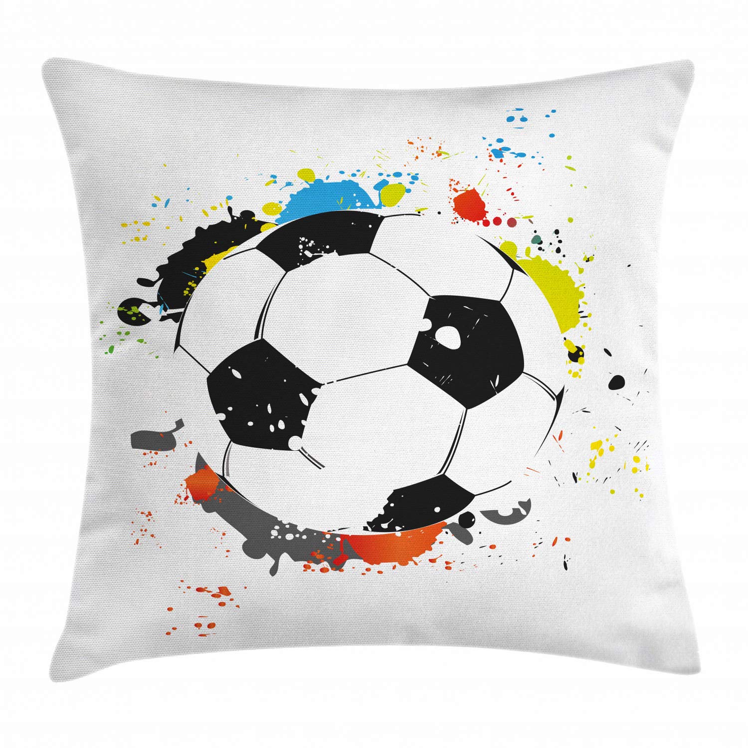Lunarable Sports Throw Pillow Cushion Cover, Abstract Grunge Soccer Ball in Rainbow Colors Game Hobby Activity Splash, Decorative Square Accent Pillow Case, 26