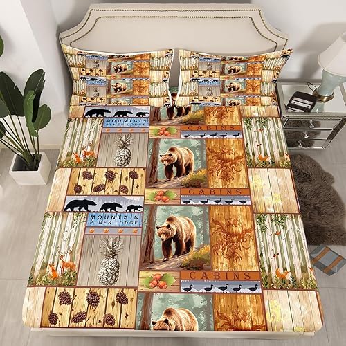 Miniatura 9 de Juego de sábanas de lobo, sábanas con purpurina y bolsillo profundo para niños, adolescentes, diseño de lobo, juego de sábanas de grano de madera,