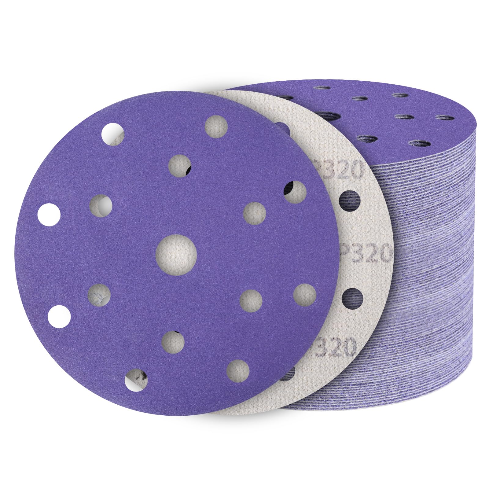 50Pz Dischi abrasivi 150mm, 15 fori grana 320 Vetrata Abrasiva, corindone ceramico, carta abrasiva per levigatrice orbitale, per carrozzeria auto, metallo, acciaio inossidabile