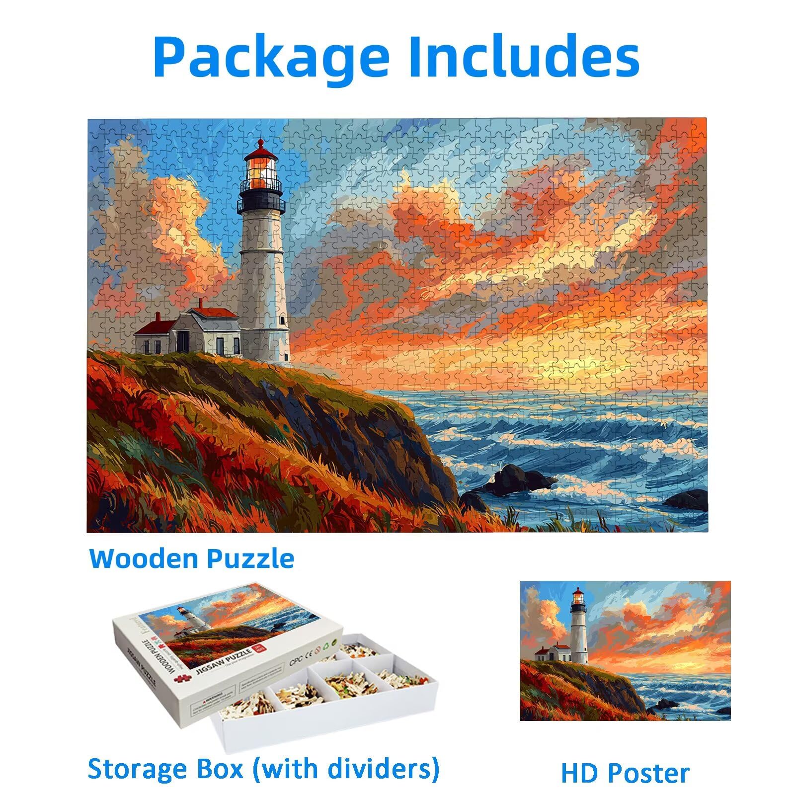 Puzzle de 2000 Piezas para Adultos, Paisaje Puzzle 2000 Piezas, Faro Rompecabezas Adultos con Caja, Medidas: 100x70 cm, Rompecabezas Madera para Toda la Familia, Home Decoration, Regalo Mujer, -1585