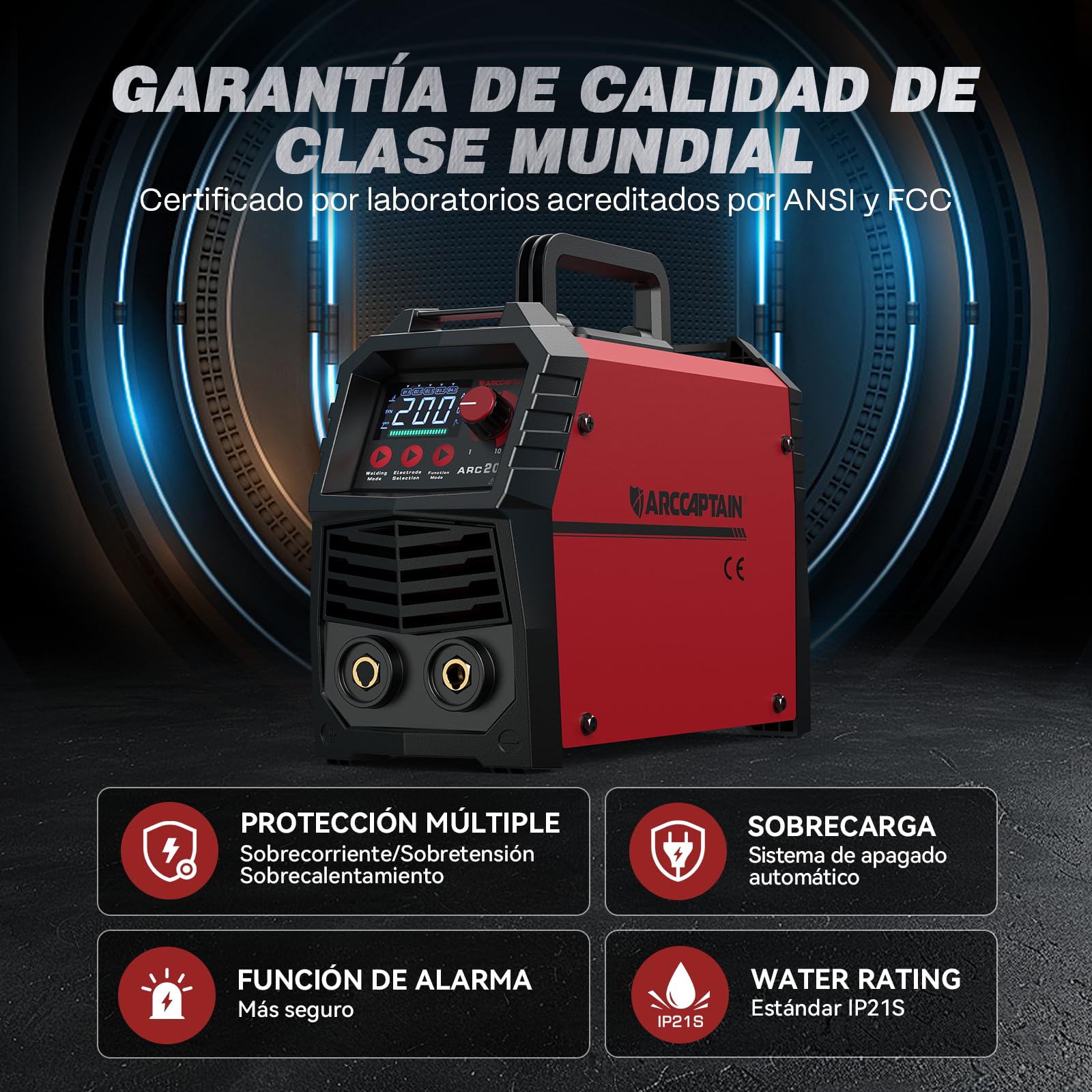 ARCCAPTAIN Soldador Inverter de 200 A con Pantalla LED Grande, Maquina de Soldar TIG ARC/Lift con Control sinérgico, Inversor IGBT, 230V Grupo de Soldar MMA con Hot Start, Arc Force
