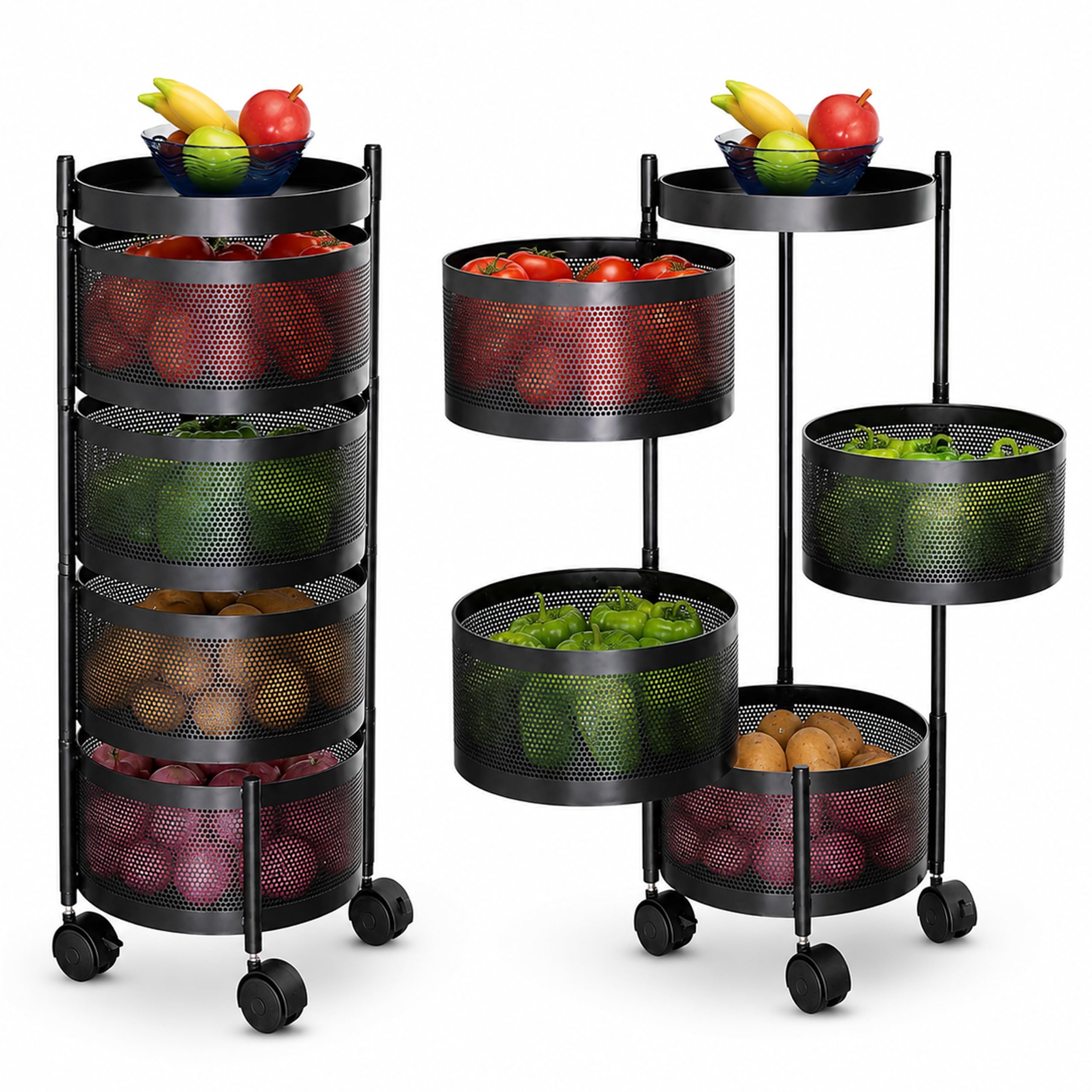 JD FRESH Metal Round Kitchen Rotating Trolley/Onion Potato Storage Rack/Kitchen Cabinet Spice Stand/Vegetable Storage Rack/Container Basket/Fruit Storage Holder/Organizer Holder for Kitchen(4 Tier)-image-43