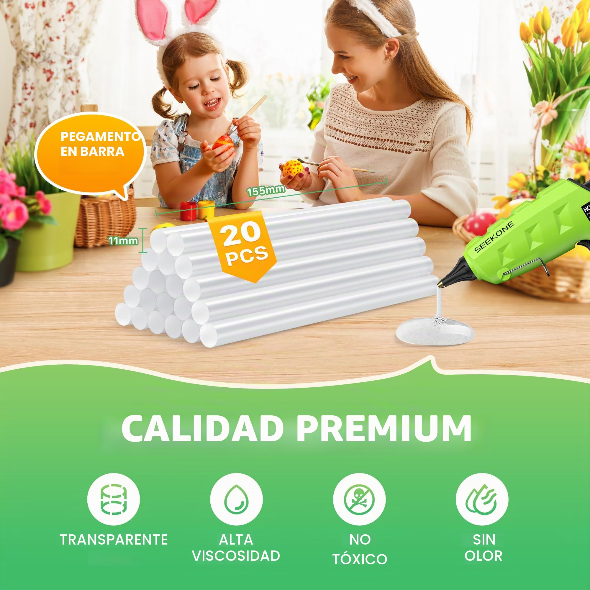 SEEKONE Pistola de Pegamento 60/100W Calentamiento Rápido y Seguro Pistolas de Pegamento Caliente con 20 Varillas de Calentamiento (110 mm), Pistola de Pegamento, Anti Flujo para Artesanía, Bricolaje