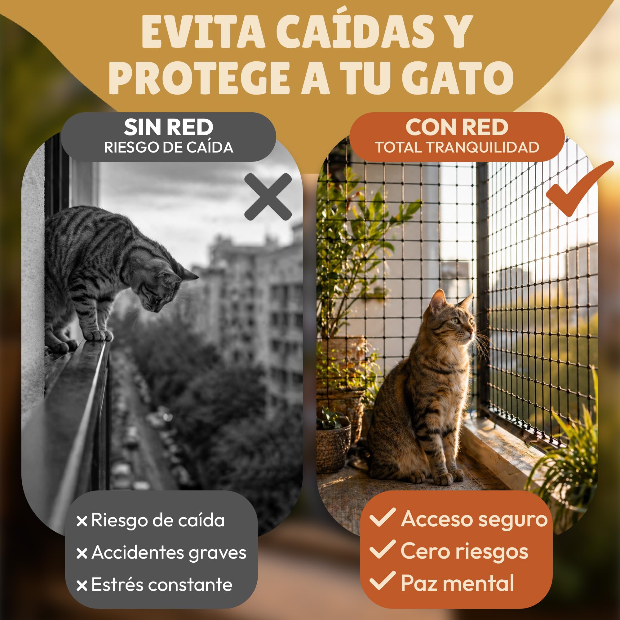 Para Gatos Terraza Reforzada Con Acero, Malla Metálica De Seguridad Anticaídas Balcón, Ventanas Y Exterior Kit Completo Instalación 25 Bridas, Tacos Ganchos Resistentes, Red, 4x3m