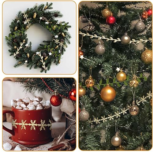 Miniatura 5 de 4 rollos de cinta de hojas doradas, 40 yardas, cinta artificial de hoja dorada de doble cara, cinta de hojas de rosa y sauce, cinta de estrella y