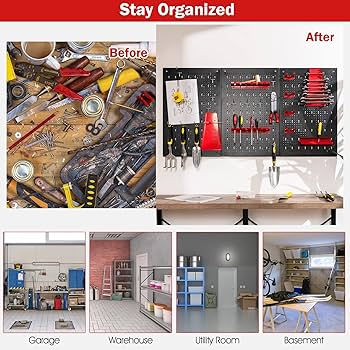 COSTWAY 121 X 61 X 156 Cm Workbench With Pegboard, Metal Garage Work Bench With 2 Drawers & 25 Hanging Accessories, Heavy Duty Tool Storage Workstation Unit For Workshop Warehouse, 435kg Capacity