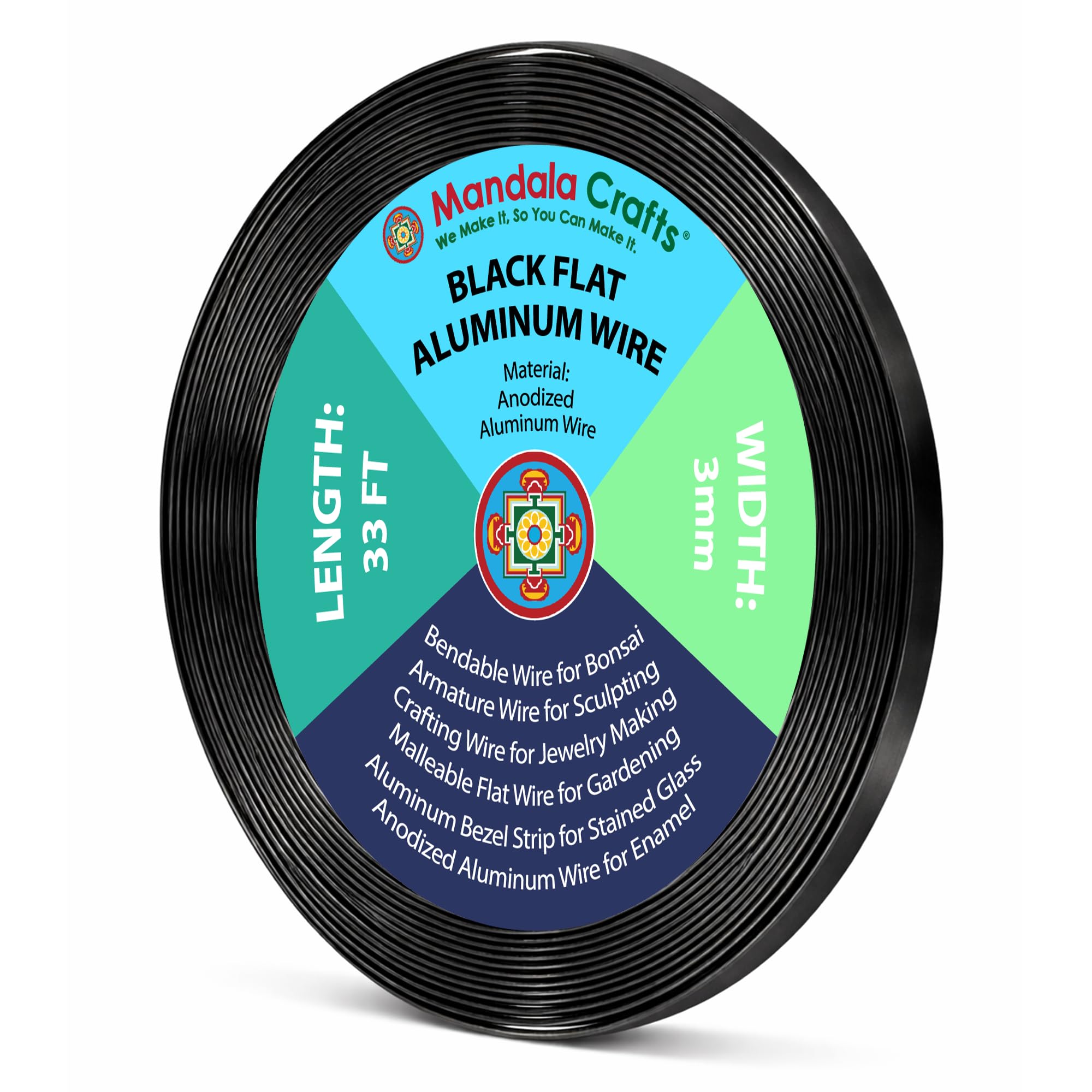 Mandala Crafts 3mm Black Flat Aluminum Crafting Wire for Sculpting