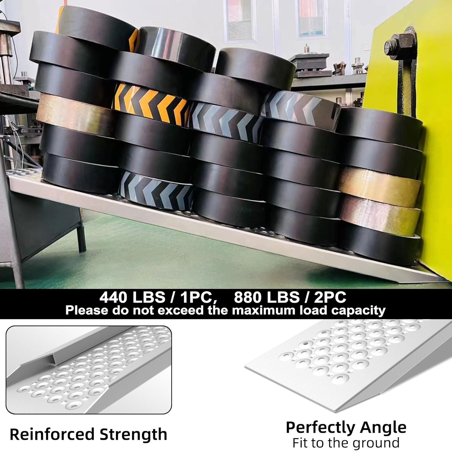 VNN Aluminum Shed Ramp 2PC - 5' Long Loading Ramp for Riding Mower, Lightweight Sturdy Anti-Slip Ramps with Punch Plate Surface, 1000 lbs Capacity for Lawn Mowers, ATV, Motorcycle - 8.8" Wide, Slivery 5FT Slivery 2