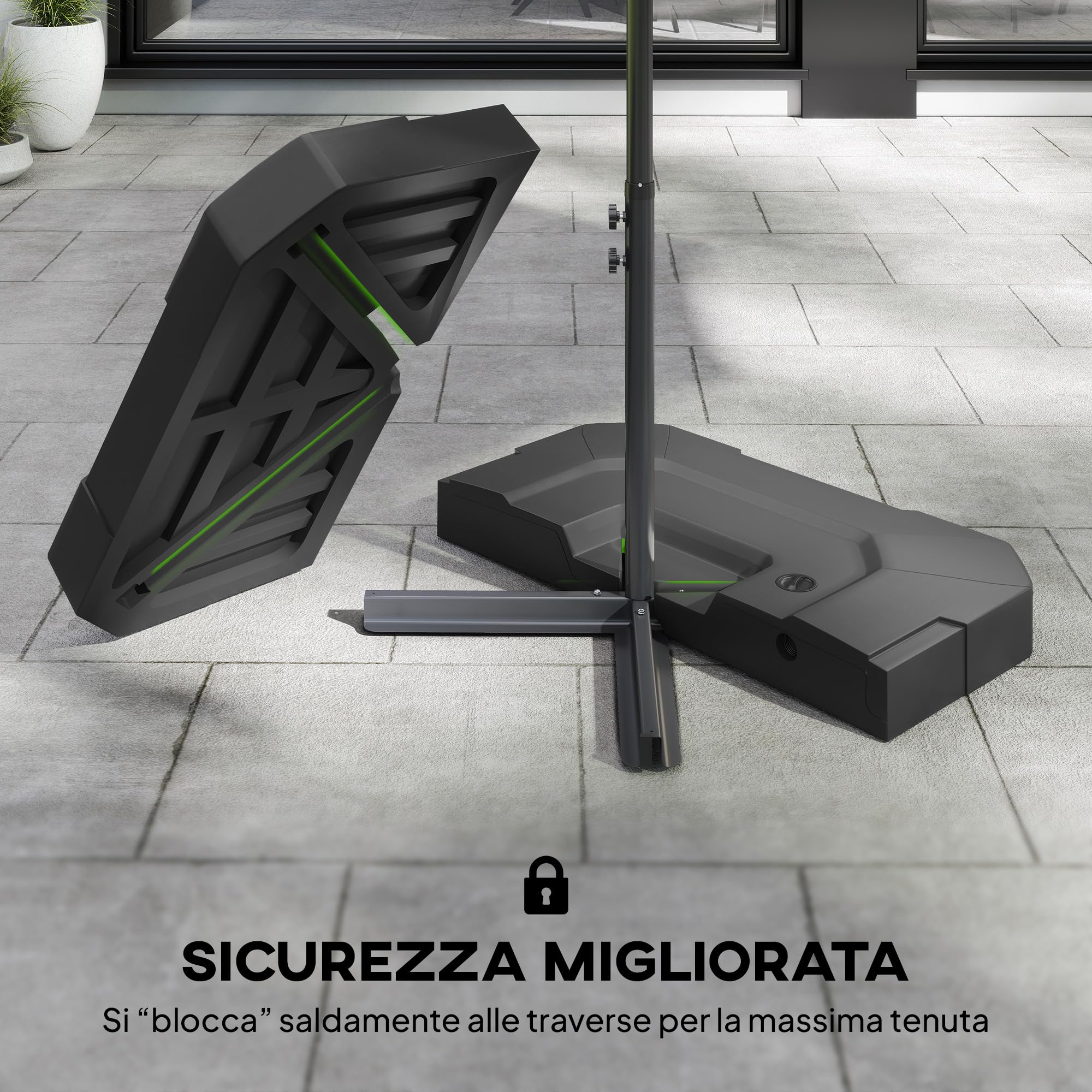 Outsunny Set 2 Pesi per Ombrellone Riempibili in HDPE 101x101x12cm Nero