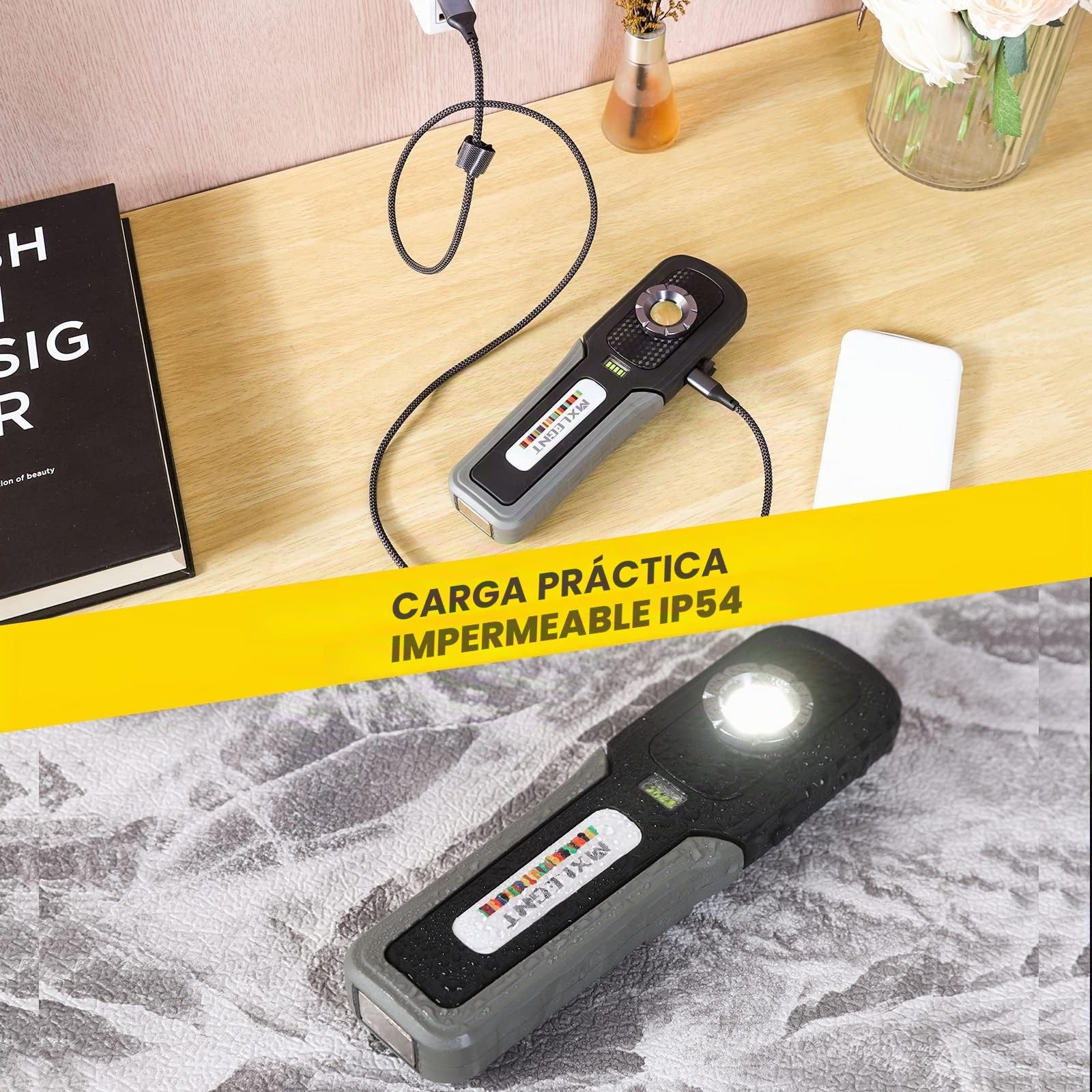 Luz de Trabajo LED: Lampára de Detalles Automático Profesional, Linterna de Inspección COB con Magnético, Recargable 4000mAh Para Igualación de Colores,Detalles y Trabajos Generales de Pintura