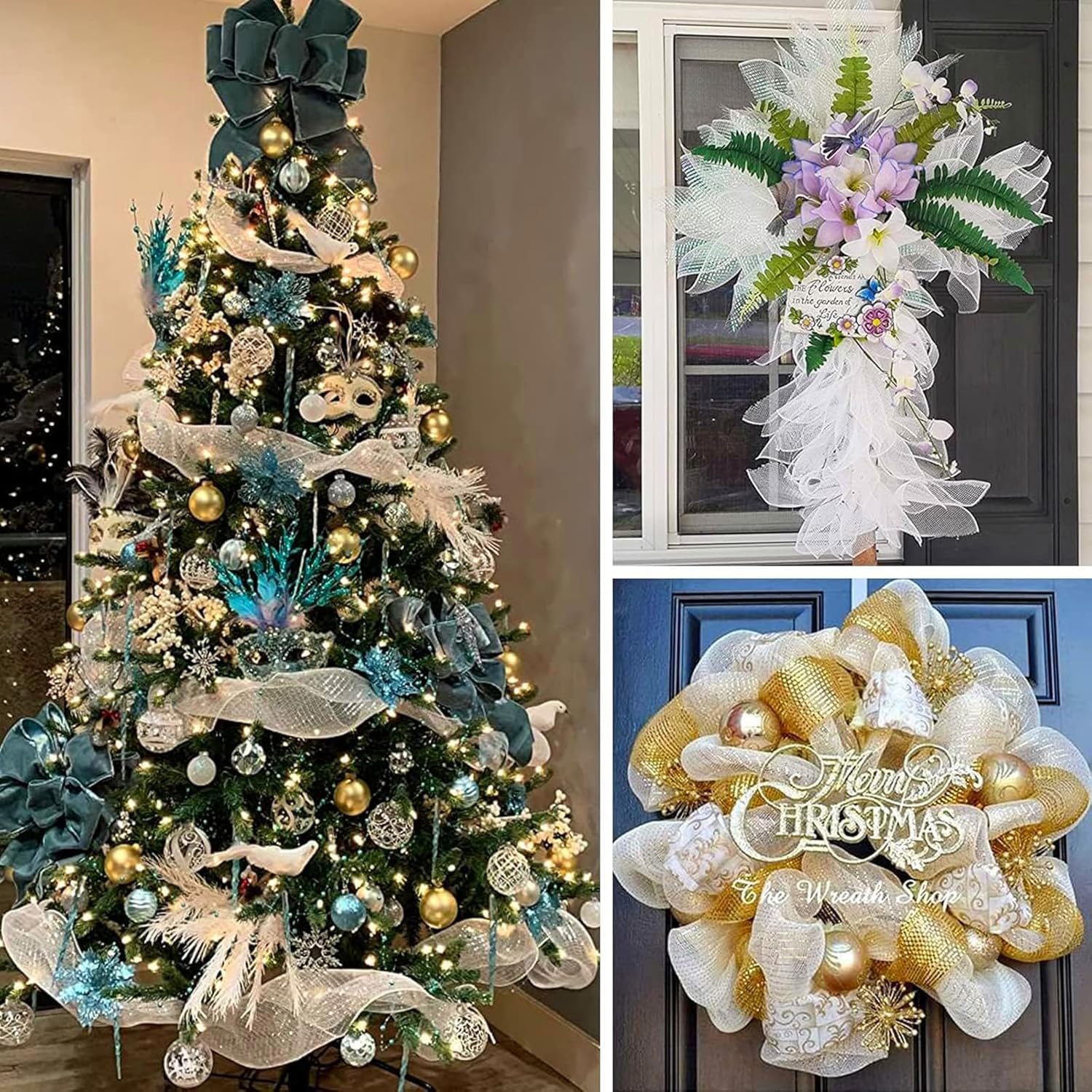 Accesorios para Decoración De Árboles De Navidad,Guirnaldas metálicas Brillantes,Guirnalda De Oropel Navideña, Decoración De Guirnalda Navideña26X910CM (Oro)