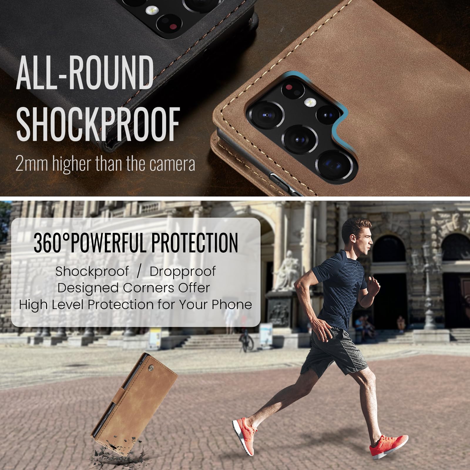 Azororo Cover per Samsung Galaxy S22 Ultra 5G, Premium PU Pelle Custodia, Magnetica Carta Fessura Portafoglio Case, Flip Cavalletto Custodia per Samsung Galaxy S22 Ultra - Marrone