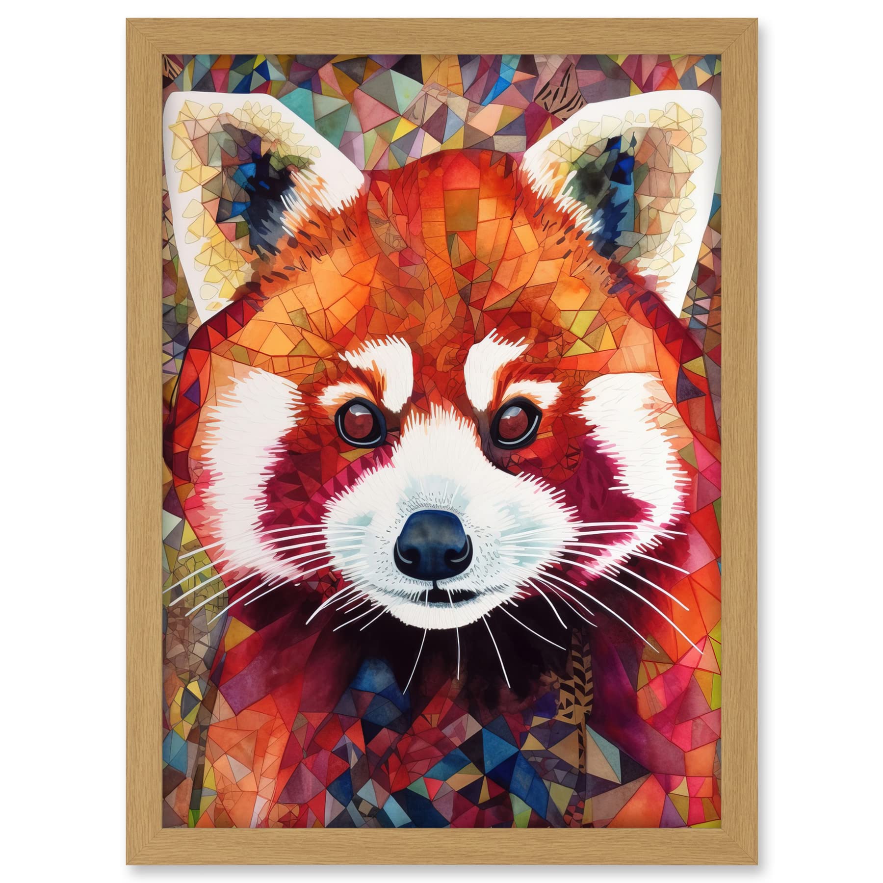 Artery8 Red Panda Portrait Multicoloured Folk Art Artwork Framed A3 Wall Art Print