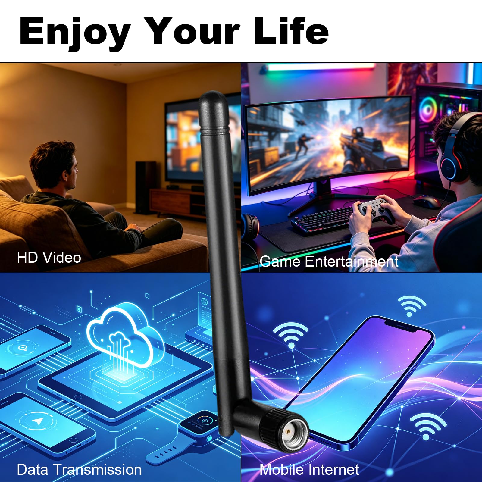 YANAJIAJIA 2 Pack WiFi Antenna RP-SMA WiFi Aerial 2.4GHz 5GHz 5.8GHz 3dBi MIMO RP-SMA Male for PC Desktop Motherboard, Router, Wireless Network Card and PCI-E - High Gain Signal Booster — view 6