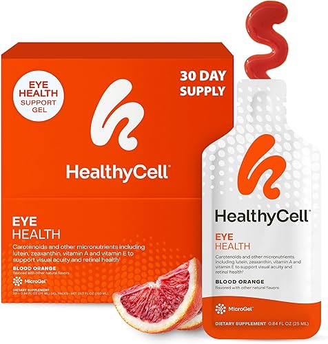 Healthycell Eye Health Suplemento líquido diario Vitaminas y minerales para los ojos con luteína, zeaxantina, astaxantina y betacaroteno para el