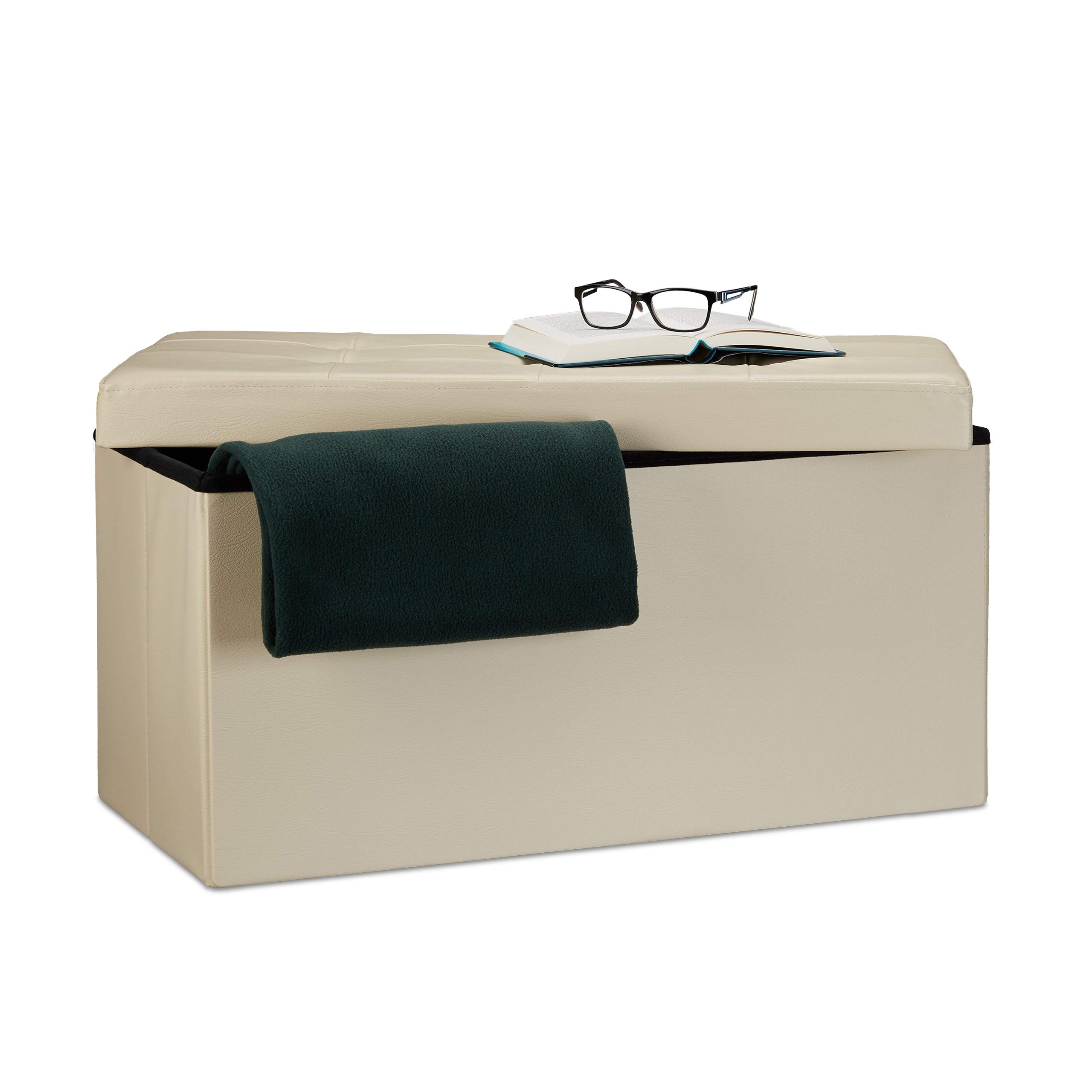 Relaxdays Opvouwbare Opbergbank - Halbank Fluweel - Stoffen Zitbank Met Opbergruimte Hal Blauw